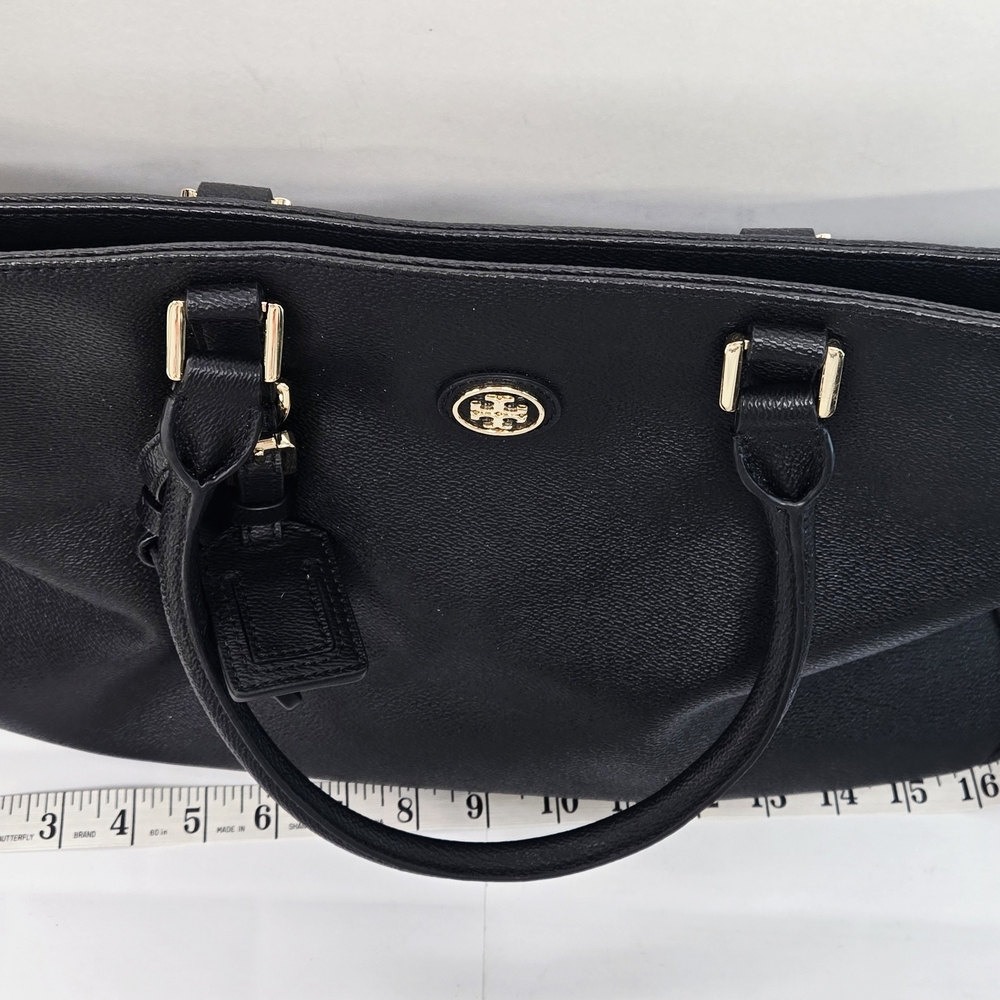 Black Leather Tory Burch Tote Bag with Gold Accents - Picture 9 of 13